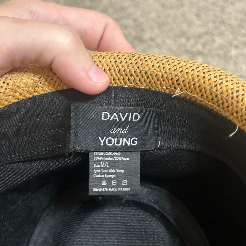 David and Young Straw Blend Fedora Hat Brown Trim Black Interior Padded Size M/L - Picture 10 of 12